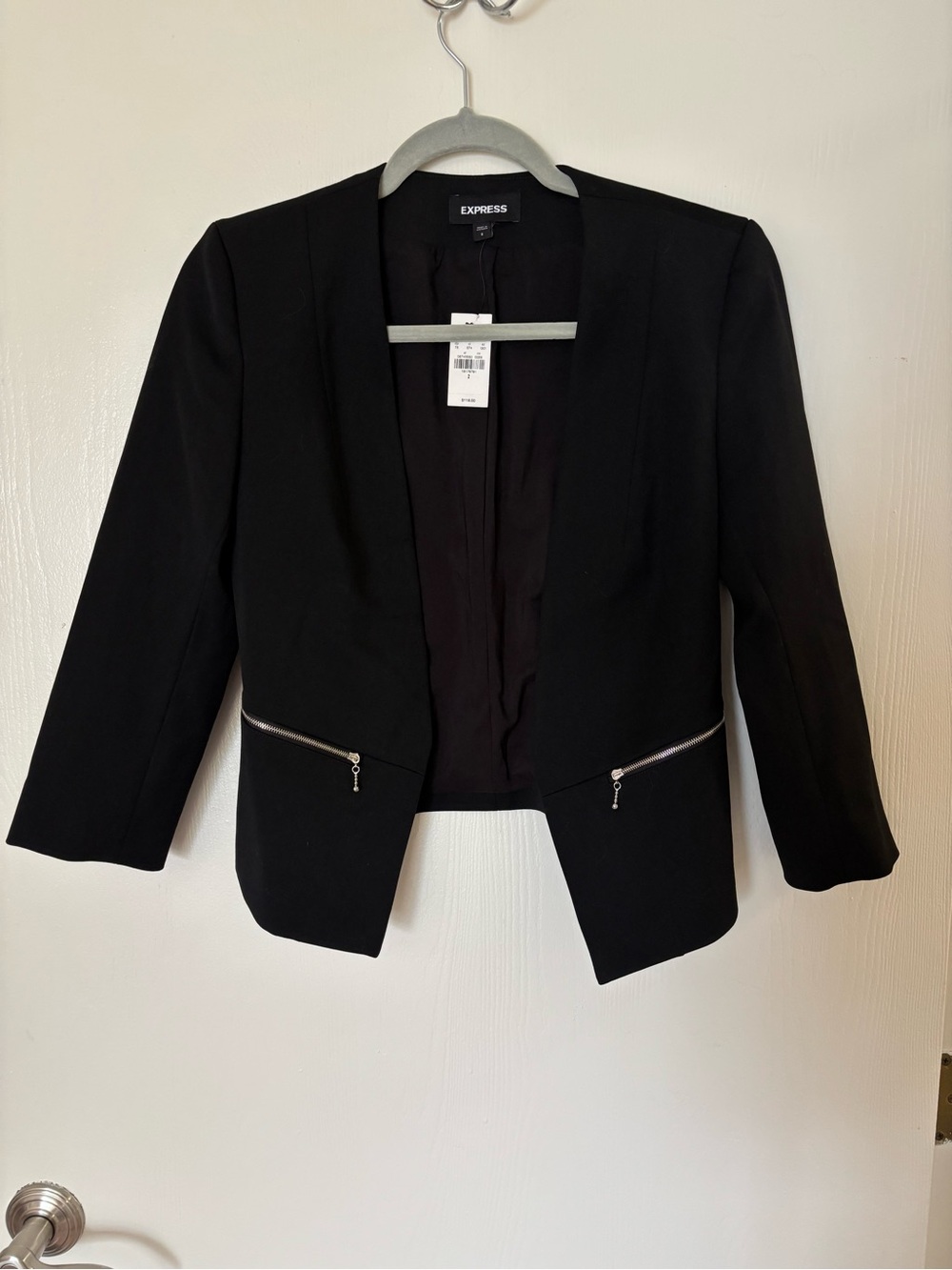 Express Black Open-Front Cropped Blazer with Zip Accents